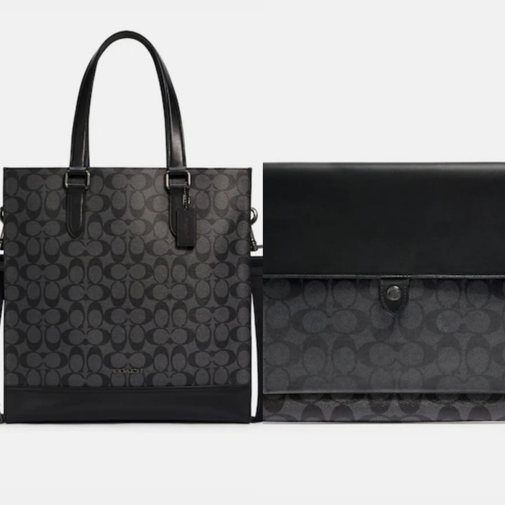 COACH Signature Graham Structured Tote and Laptop Sleeve Bundle